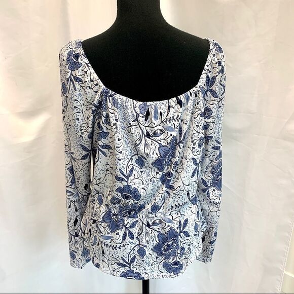 ECLAIR White blue long sleeve floral vine print blouse Sz L NWT - Picture 4 of 10